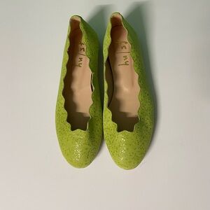 French Sole Lime Green Scalloped Flats